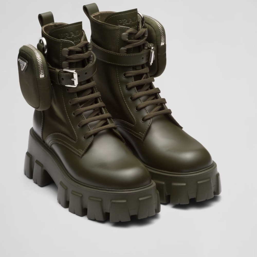 Prada Monolith leather and Re-Nylon boots with pouch (pouch included)